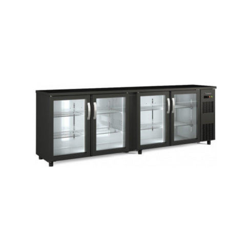 Arrière bar noir 4 portes vitrées battantes +2/+8°C - 2545x530x850mm